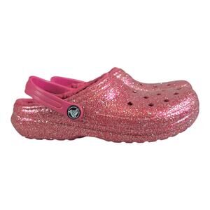 Crocs Classic Glitter Fleece Lined Clogs Pink Girls Size 4 Cozy Shoes Play